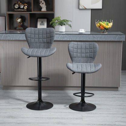Set of 2 Bar Stools Design Curved Buttoned Backrest Adjustable Seat Height 61-81 cm 360° Swivel Velvet Footrest Gray