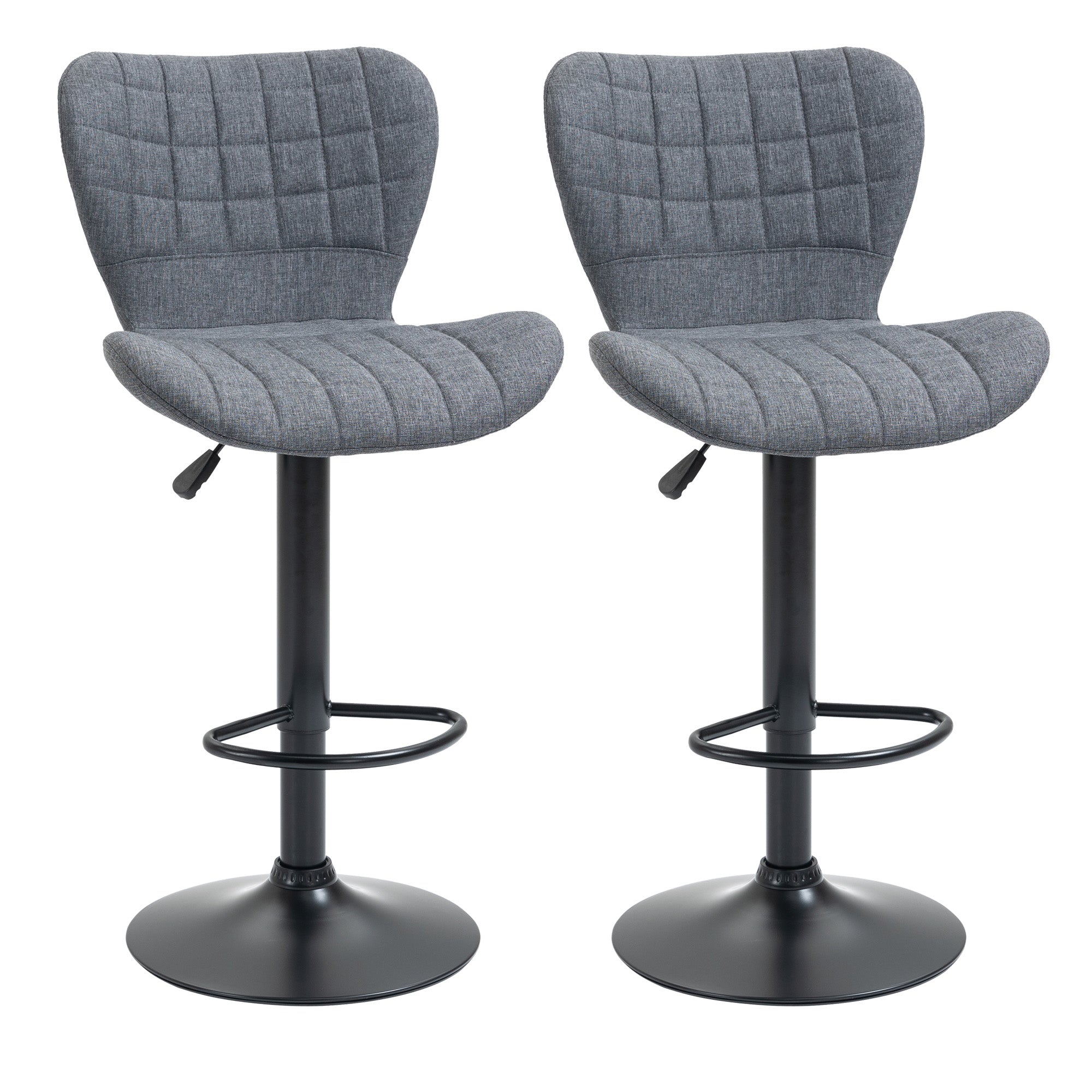 Set of 2 Bar Stools Design Curved Buttoned Backrest Adjustable Seat Height 61-81 cm 360° Swivel Velvet Footrest Gray