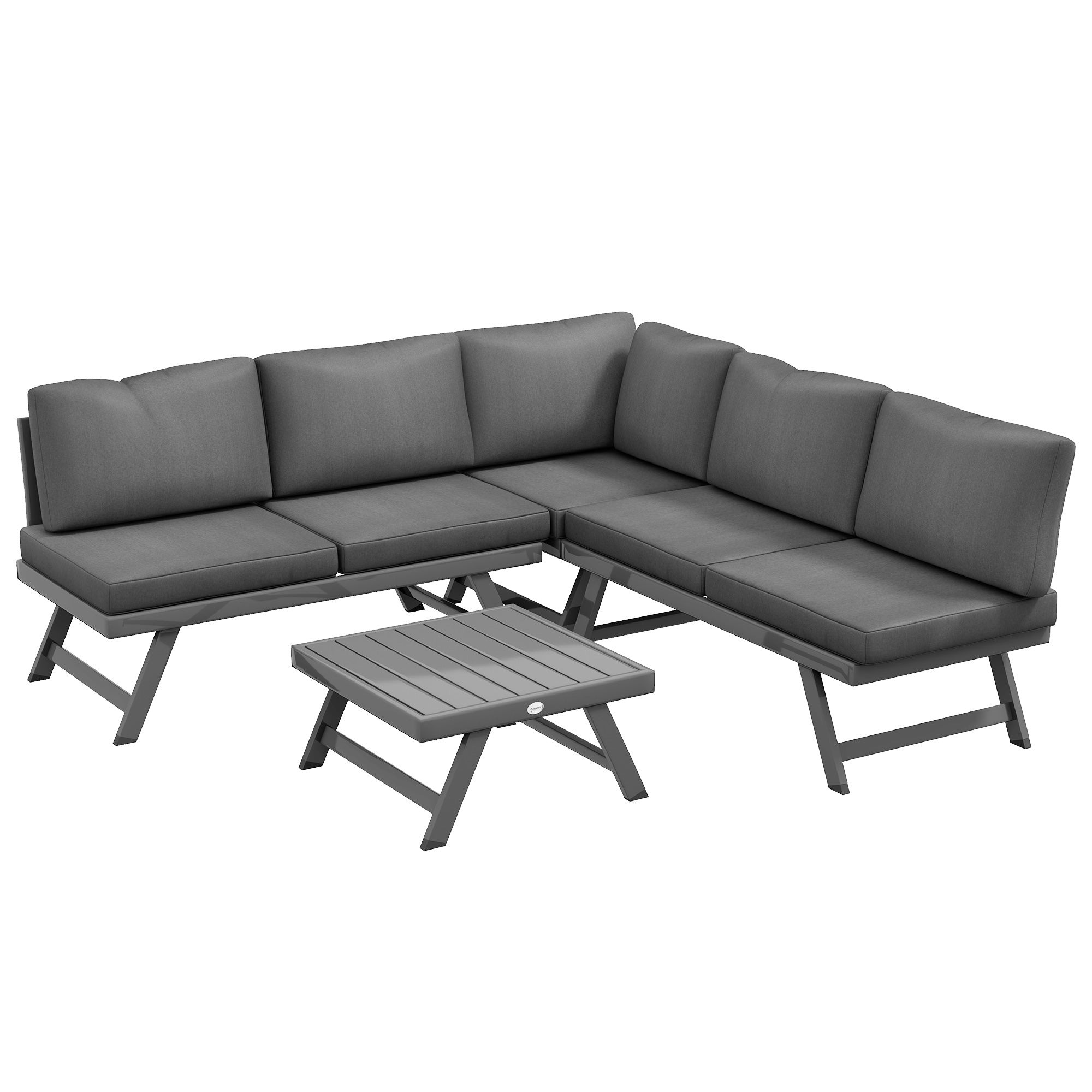 Outdoor Corner Garden Set, Convertible 4 Pieces with 2 Benches, 1 Corner Armchair, 1 Coffee Table, Aluminum and Steel Garden Furniture for Balcony Terrace, Gray
