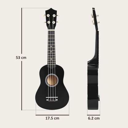 21 Inch Black Soprano Ukulele for Beginners Suitable for Concerts and Schools Nylon Strings Wood Material