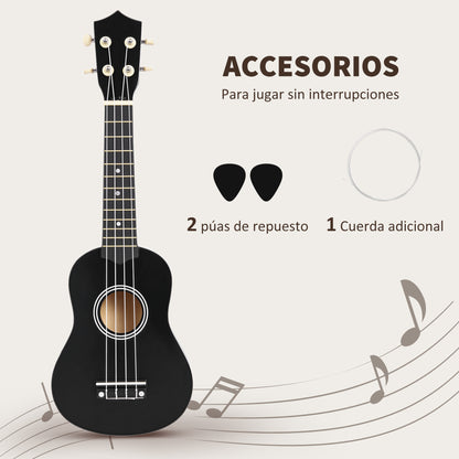 21 Inch Black Soprano Ukulele for Beginners Suitable for Concerts and Schools Nylon Strings Wood Material