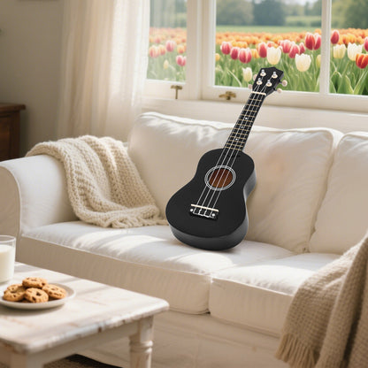 21 Inch Black Soprano Ukulele for Beginners Suitable for Concerts and Schools Nylon Strings Wood Material