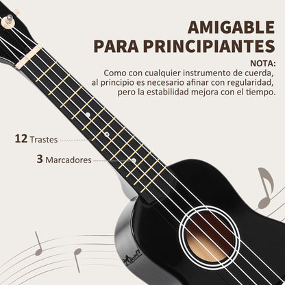 21 Inch Black Soprano Ukulele for Beginners Suitable for Concerts and Schools Nylon Strings Wood Material