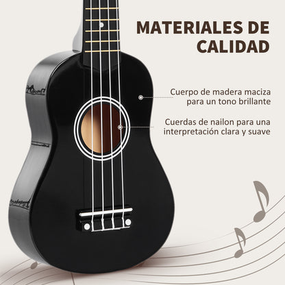 21 Inch Black Soprano Ukulele for Beginners Suitable for Concerts and Schools Nylon Strings Wood Material