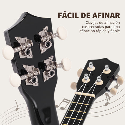 21 Inch Black Soprano Ukulele for Beginners Suitable for Concerts and Schools Nylon Strings Wood Material