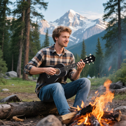 21 Inch Black Soprano Ukulele for Beginners Suitable for Concerts and Schools Nylon Strings Wood Material