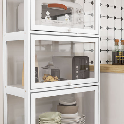 4-Level Collector's Display Cabinet with Folding Acrylic Doors Anti-Tip Showcase for Study Bedroom Office 59x30x139 cm White