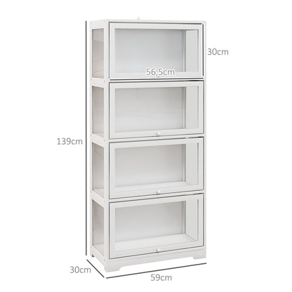 4-Level Collector's Display Cabinet with Folding Acrylic Doors Anti-Tip Showcase for Study Bedroom Office 59x30x139 cm White