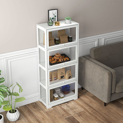4-Level Collector's Display Cabinet with Folding Acrylic Doors Anti-Tip Showcase for Study Bedroom Office 59x30x139 cm White