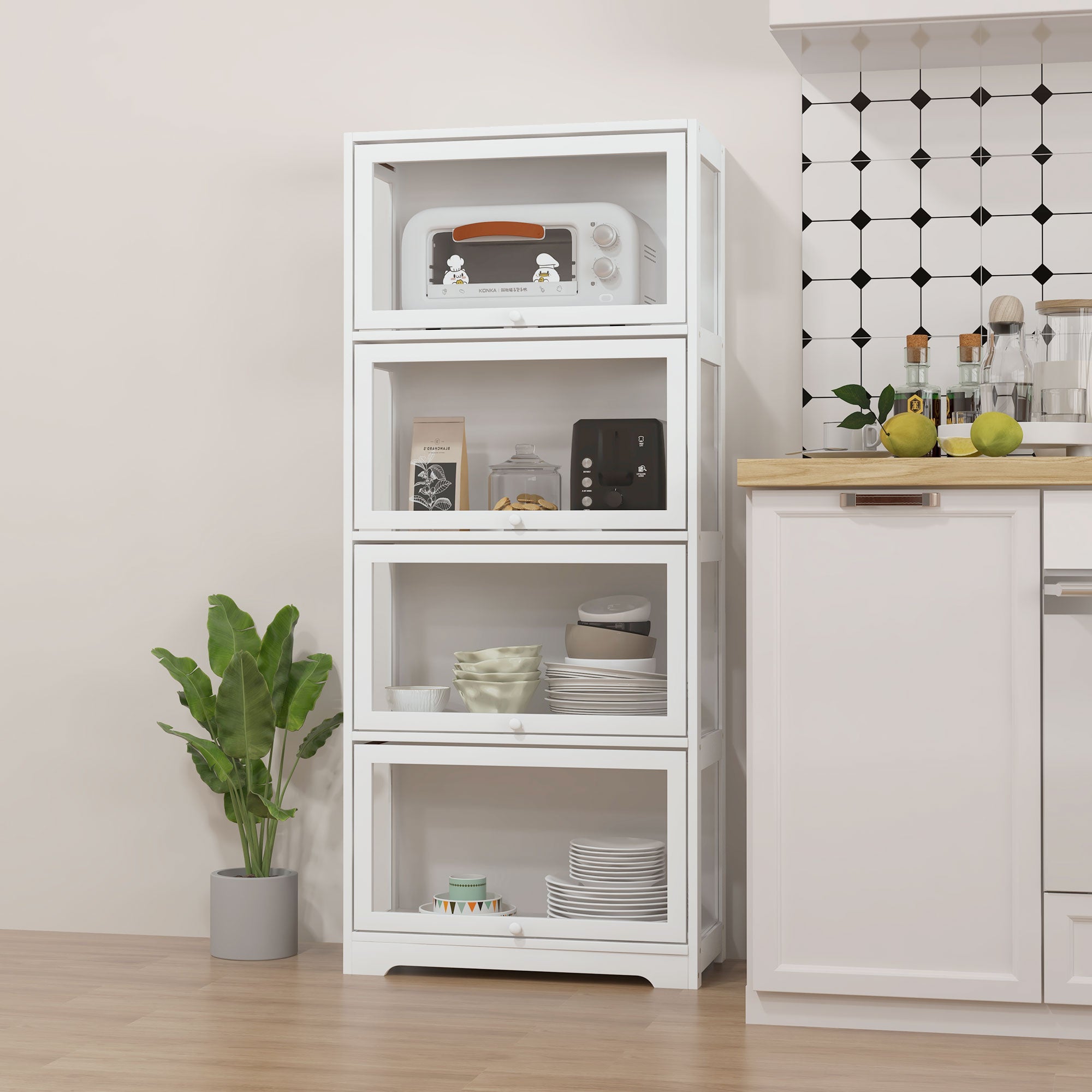 4-Level Collector's Display Cabinet with Folding Acrylic Doors Anti-Tip Showcase for Study Bedroom Office 59x30x139 cm White