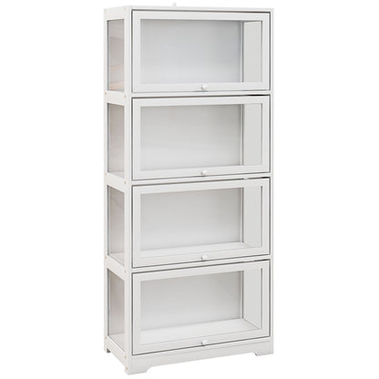 4-Level Collector's Display Cabinet with Folding Acrylic Doors Anti-Tip Showcase for Study Bedroom Office 59x30x139 cm White