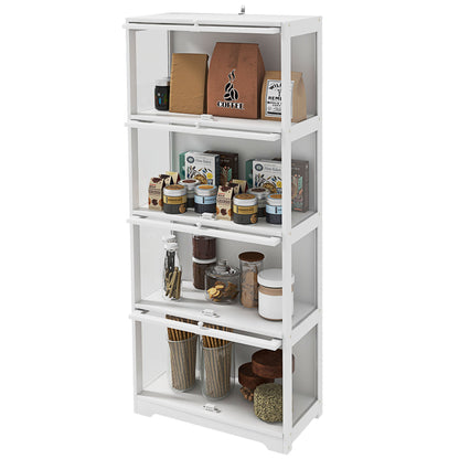 4-Level Collector's Display Cabinet with Folding Acrylic Doors Anti-Tip Showcase for Study Bedroom Office 59x30x139 cm White
