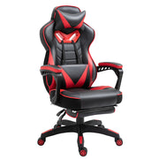 Ergonomic Office Chair, Gaming Chair, Swivel Chair with Retractable Footrest and Adjustable Back Foam+PU Leather+Metal, Black+Red, 65 x 70 x 118.5-128.5 cm