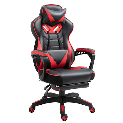 Ergonomic Office Chair, Gaming Chair, Swivel Chair with Retractable Footrest and Adjustable Back Foam+PU Leather+Metal, Black+Red, 65 x 70 x 118.5-128.5 cm