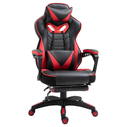 Ergonomic Office Chair, Gaming Chair, Swivel Chair with Retractable Footrest and Adjustable Back Foam+PU Leather+Metal, Black+Red, 65 x 70 x 118.5-128.5 cm