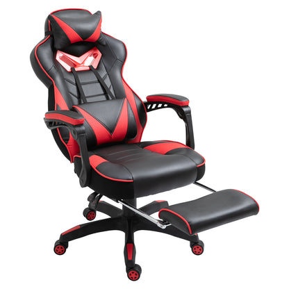 Ergonomic Office Chair, Gaming Chair, Swivel Chair with Retractable Footrest and Adjustable Back Foam+PU Leather+Metal, Black+Red, 65 x 70 x 118.5-128.5 cm