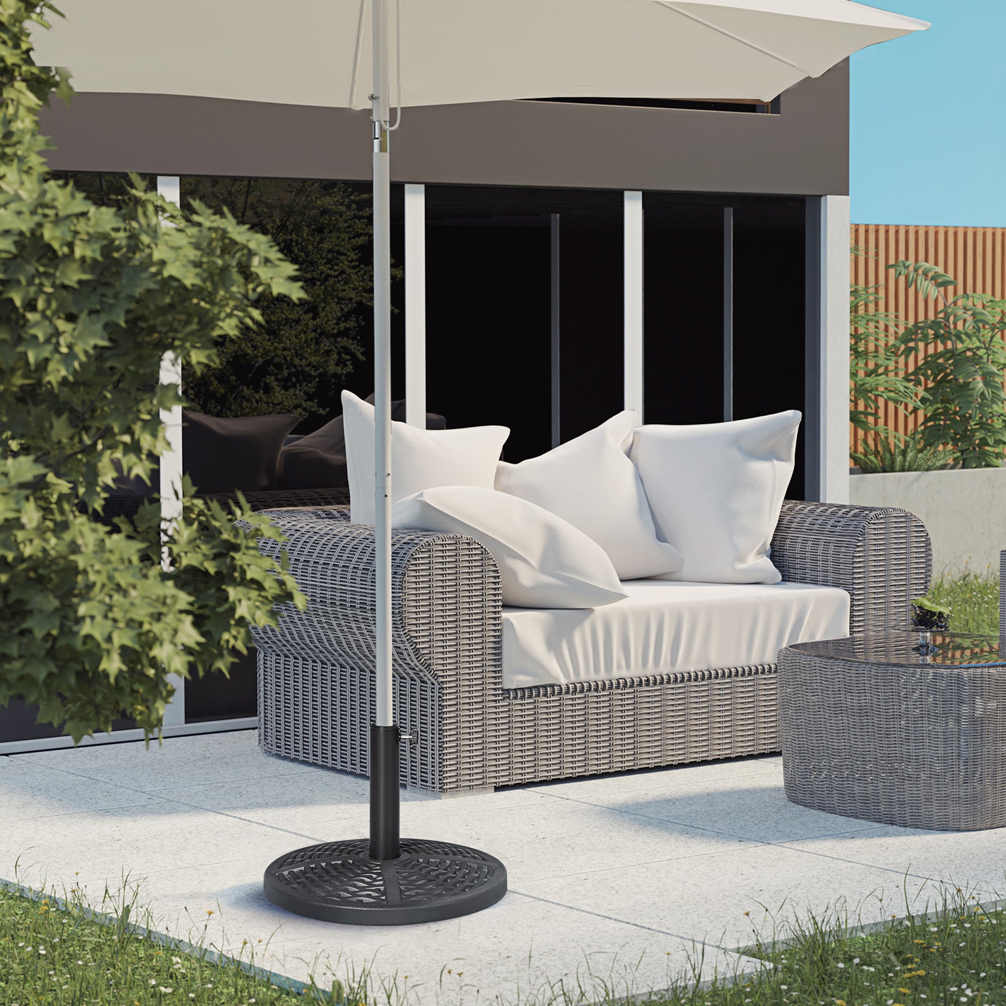 Concrete Umbrella Stand, Umbrella Stand with Steel Pipe, Round Umbrella Holder, Umbrella Weight, Stand for Umbrella Ø38/48 mm, for Balcony, Terrace, Garden, Black