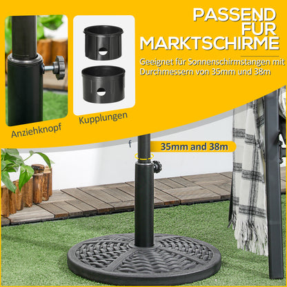Concrete Umbrella Stand, Umbrella Stand with Steel Pipe, Round Umbrella Holder, Umbrella Weight, Stand for Umbrella Ø38/48 mm, for Balcony, Terrace, Garden, Black