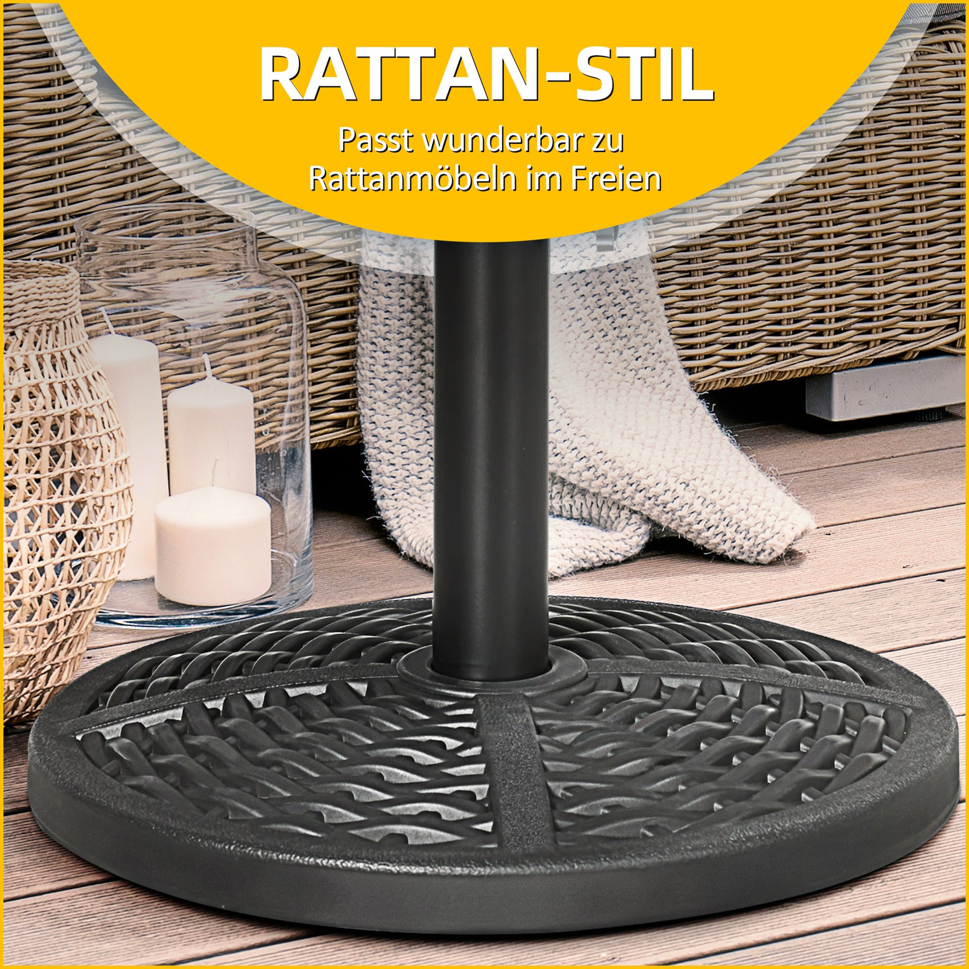 Concrete Umbrella Stand, Umbrella Stand with Steel Pipe, Round Umbrella Holder, Umbrella Weight, Stand for Umbrella Ø38/48 mm, for Balcony, Terrace, Garden, Black
