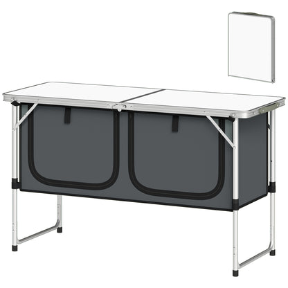 Folding Camping Kitchen Table with Portable Oxford Fabric Cabinet, Aluminum Frame, for Picnic, BBQ & Outdoor Activities, 47.2 x 18.5 x 27.6 in, Silver