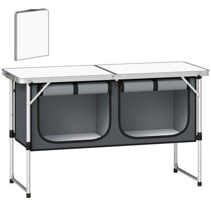 Folding Camping Kitchen Table with Portable Oxford Fabric Cabinet, Aluminum Frame, for Picnic, BBQ & Outdoor Activities, 47.2 x 18.5 x 27.6 in, Silver