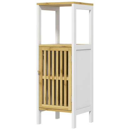 Tall Bathroom Cabinet Bathroom Column Auxiliary Bathroom Furniture with 1 Open Shelf, 1 Door, and 1 Adjustable Shelf 32x30x90.5 cm Natural and White