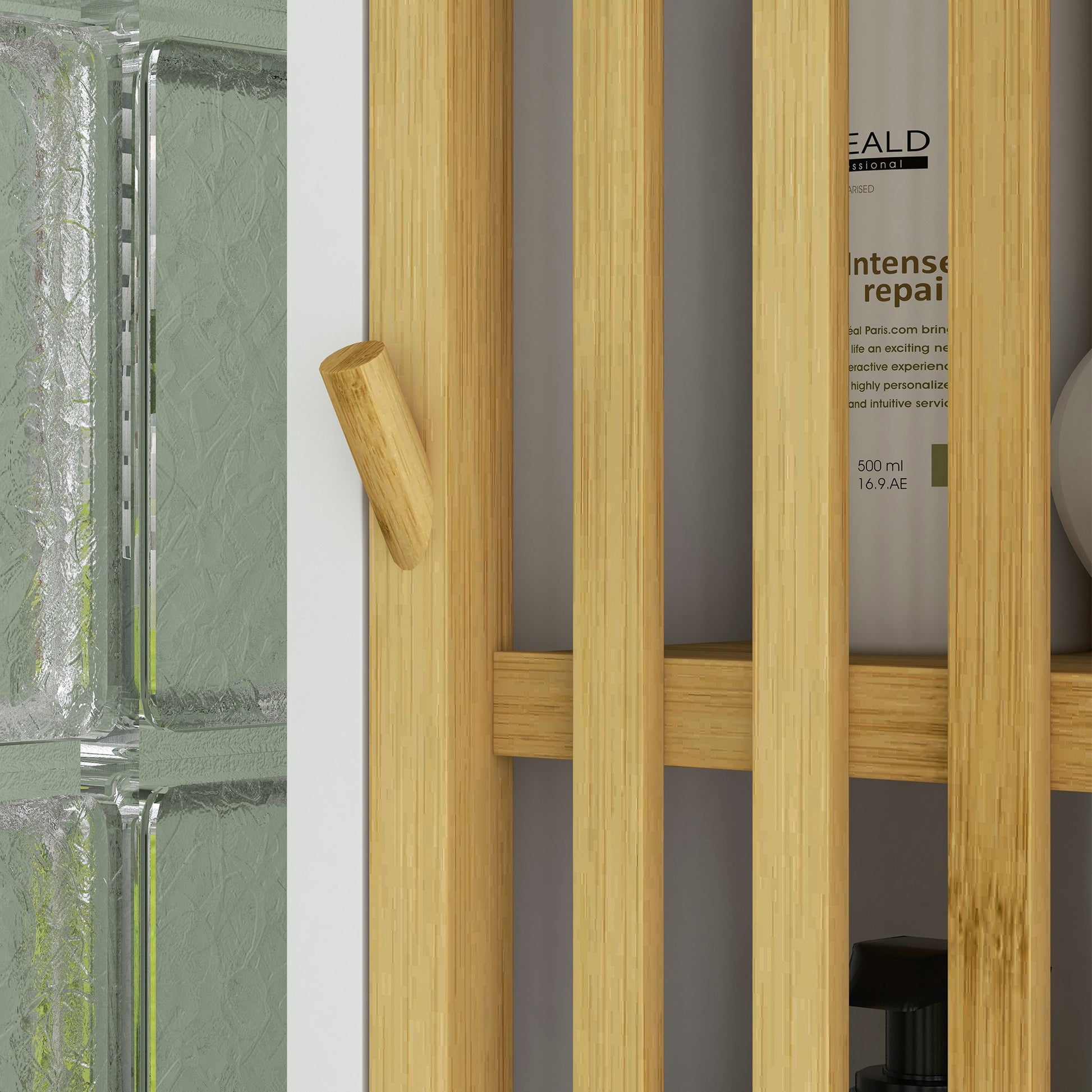 Tall Bathroom Cabinet Bathroom Column Auxiliary Bathroom Furniture with 1 Open Shelf, 1 Door, and 1 Adjustable Shelf 32x30x90.5 cm Natural and White