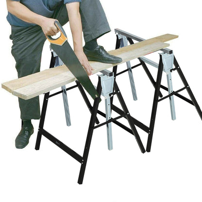 Sawhorse, Workbench, Height Adjustable, Foldable, Metal, Black, 68 x 56 x 80-130 cm, Load Capacity 200kg