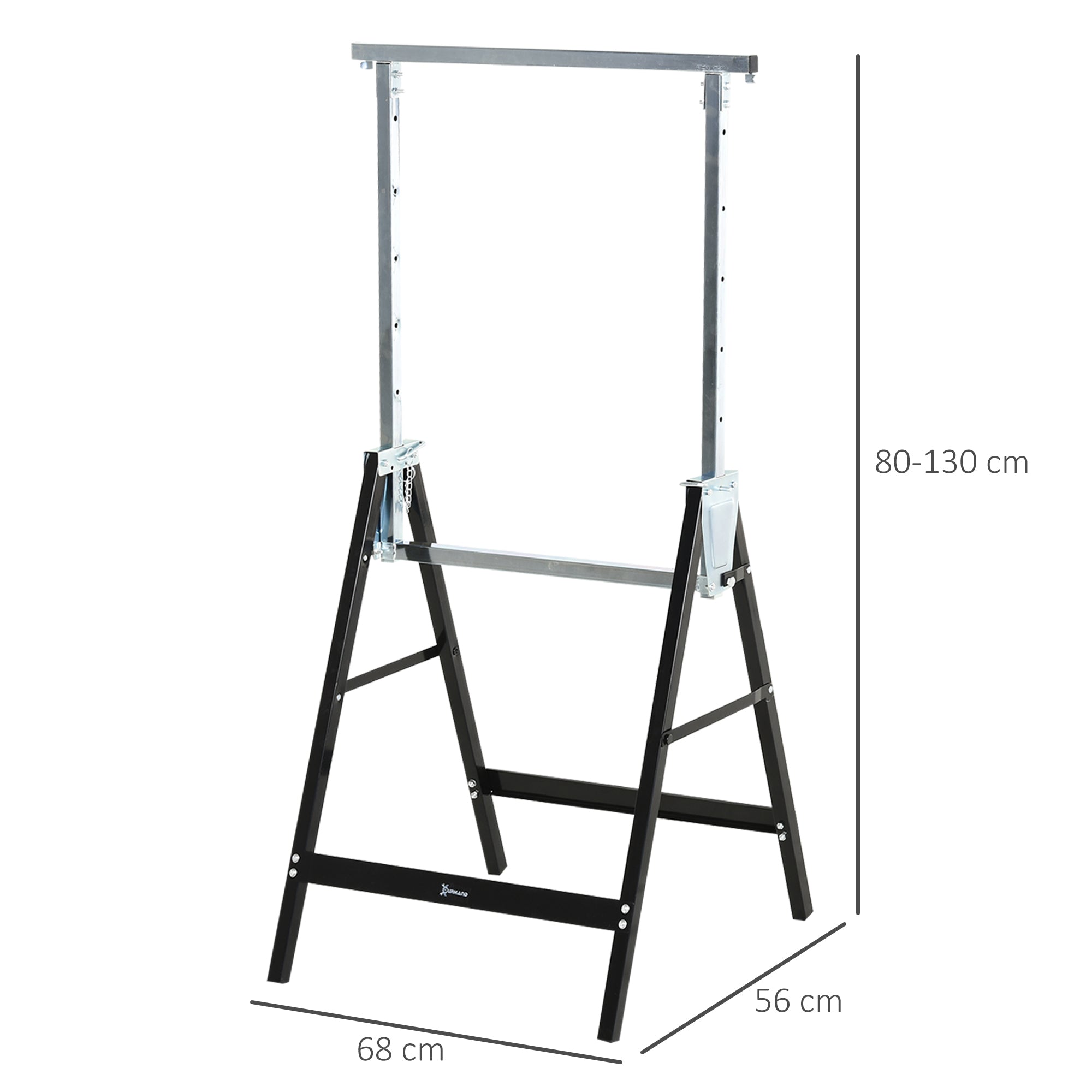 Sawhorse, Workbench, Height Adjustable, Foldable, Metal, Black, 68 x 56 x 80-130 cm, Load Capacity 200kg