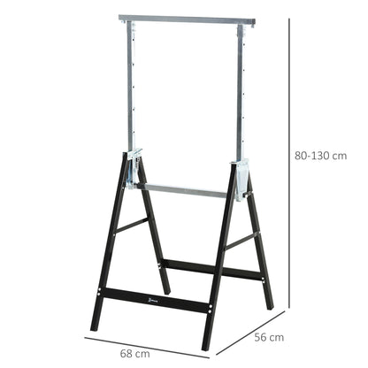 Sawhorse, Workbench, Height Adjustable, Foldable, Metal, Black, 68 x 56 x 80-130 cm, Load Capacity 200kg