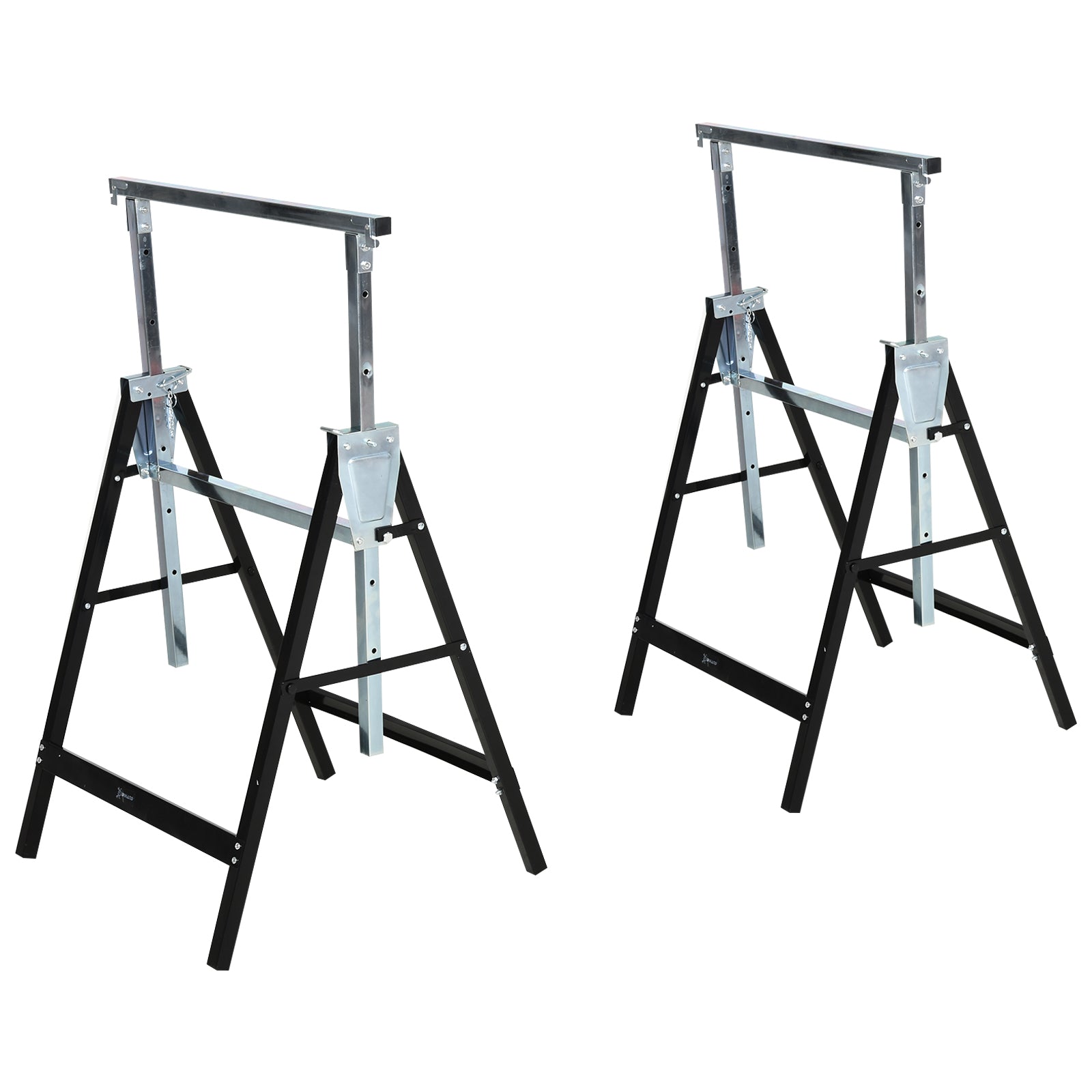 Sawhorse, Workbench, Height Adjustable, Foldable, Metal, Black, 68 x 56 x 80-130 cm, Load Capacity 200kg