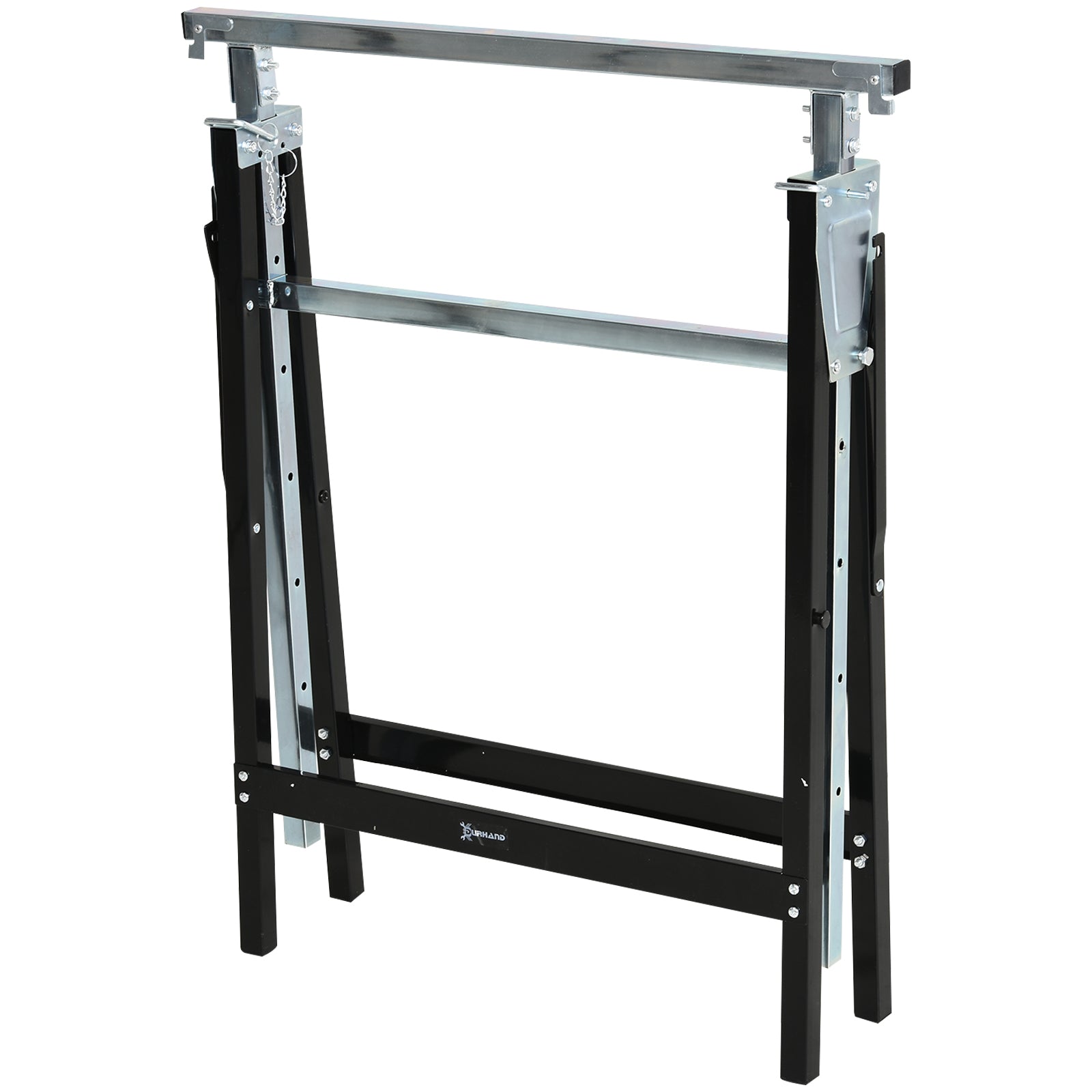 Sawhorse, Workbench, Height Adjustable, Foldable, Metal, Black, 68 x 56 x 80-130 cm, Load Capacity 200kg