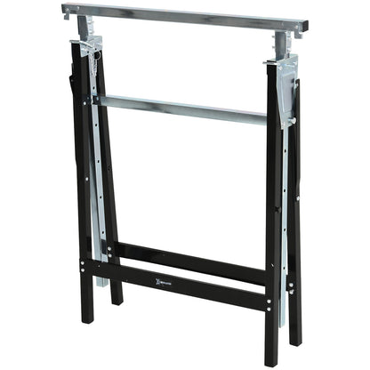 Sawhorse, Workbench, Height Adjustable, Foldable, Metal, Black, 68 x 56 x 80-130 cm, Load Capacity 200kg