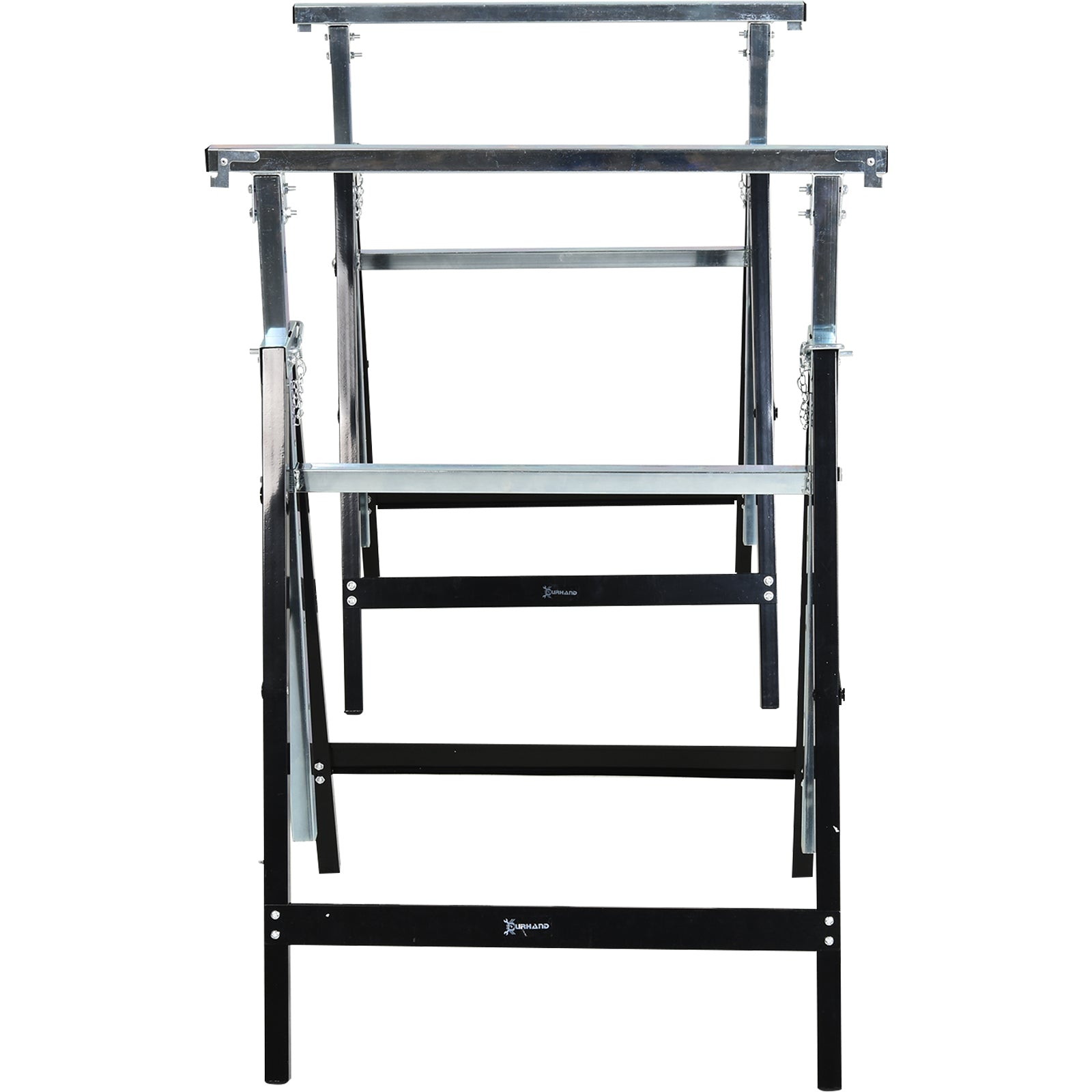 Sawhorse, Workbench, Height Adjustable, Foldable, Metal, Black, 68 x 56 x 80-130 cm, Load Capacity 200kg