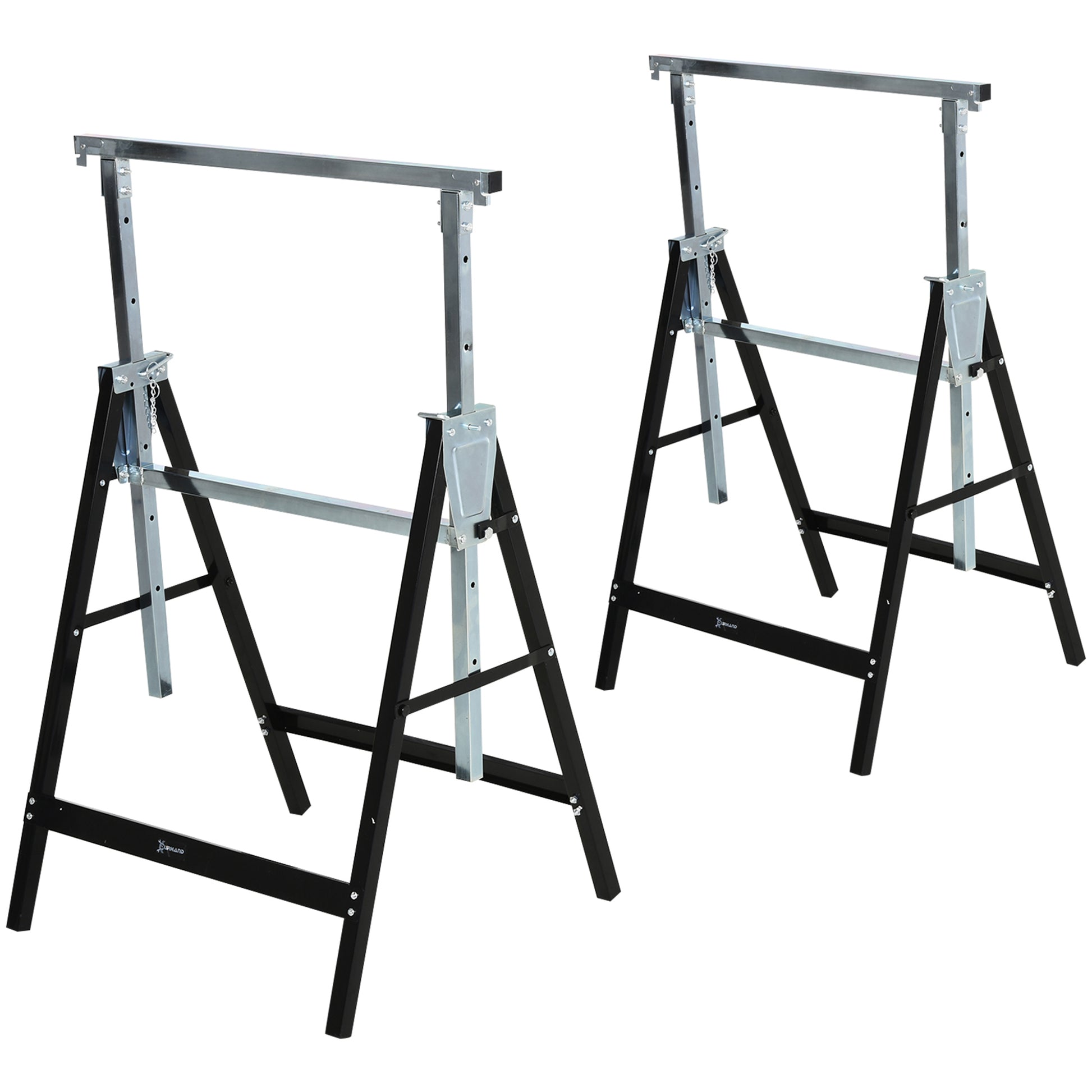 Sawhorse, Workbench, Height Adjustable, Foldable, Metal, Black, 68 x 56 x 80-130 cm, Load Capacity 200kg