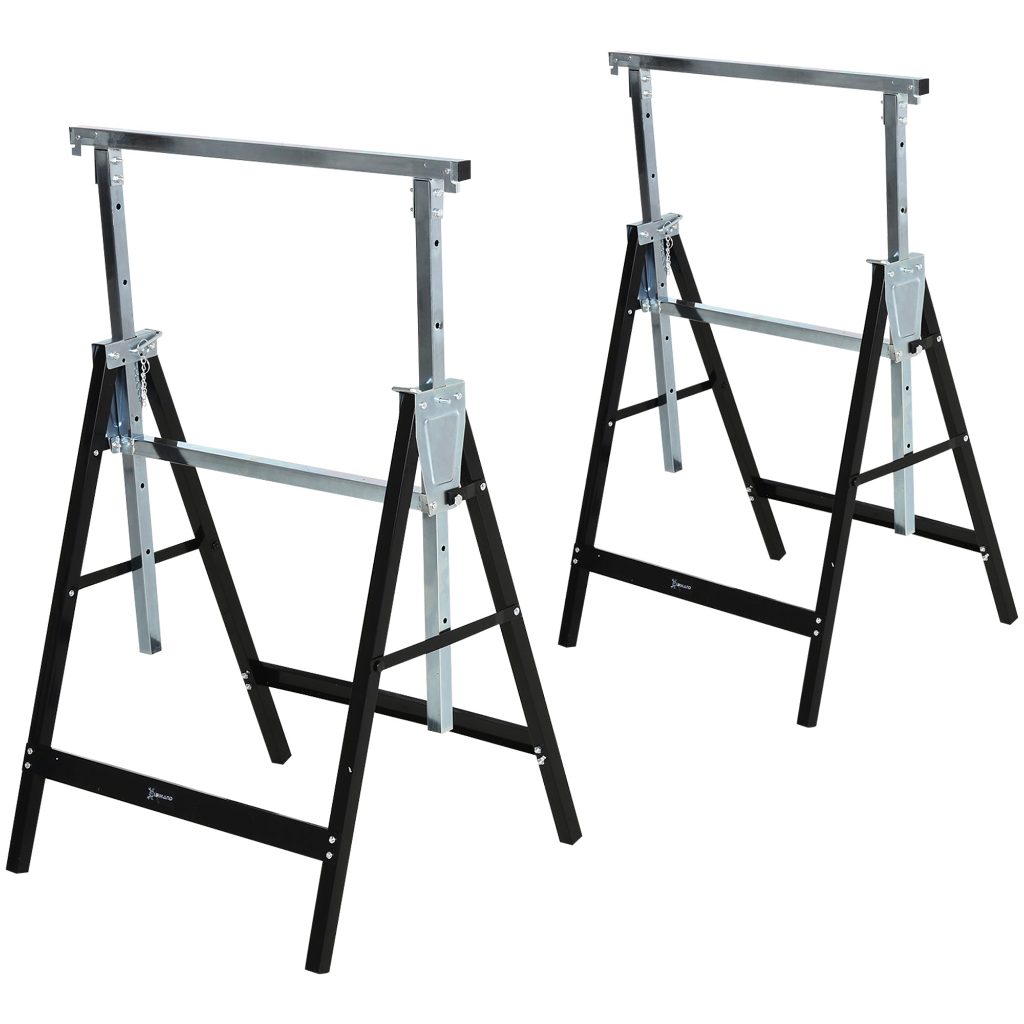 Sawhorse, Workbench, Height Adjustable, Foldable, Metal, Black, 68 x 56 x 80-130 cm, Load Capacity 200kg