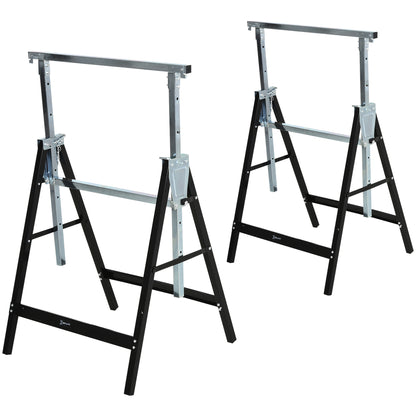 Sawhorse, Workbench, Height Adjustable, Foldable, Metal, Black, 68 x 56 x 80-130 cm, Load Capacity 200kg