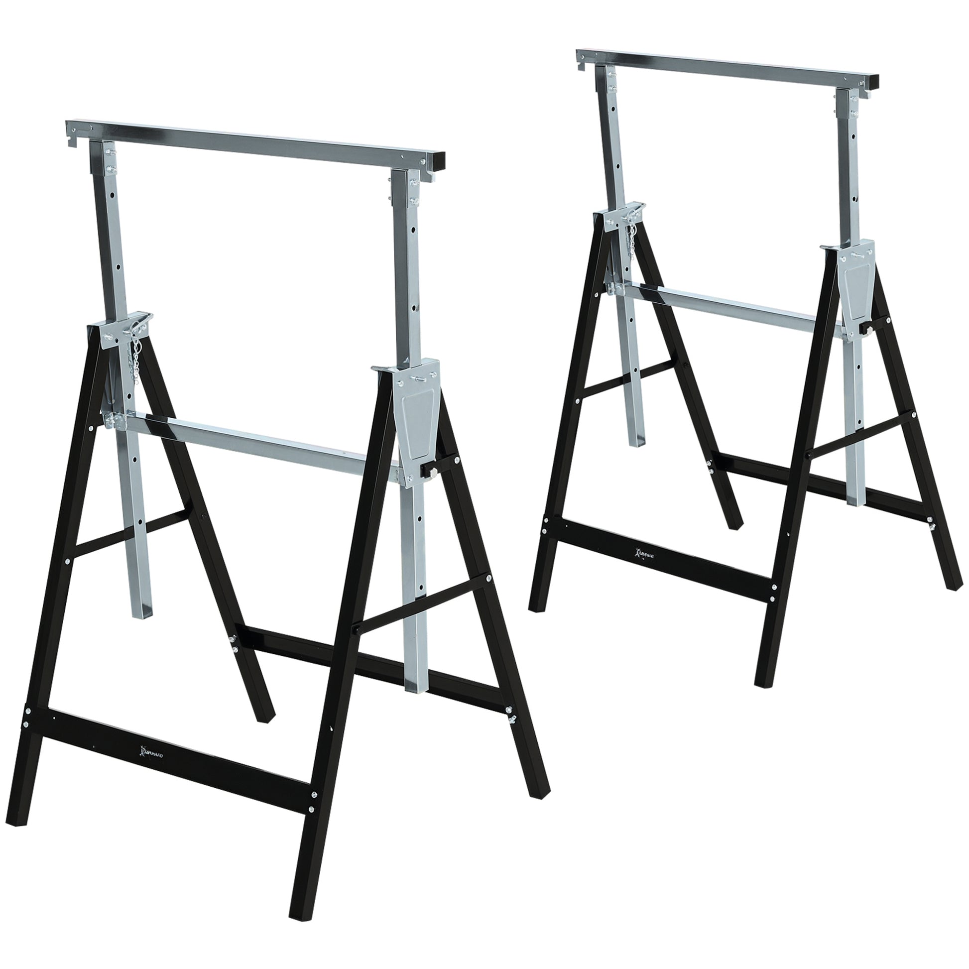 Sawhorse, Workbench, Height Adjustable, Foldable, Metal, Black, 68 x 56 x 80-130 cm, Load Capacity 200kg