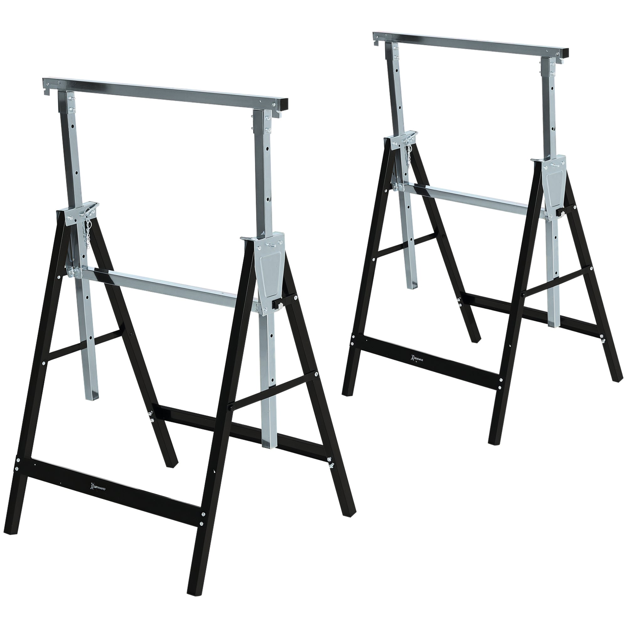 Sawhorse, Workbench, Height Adjustable, Foldable, Metal, Black, 68 x 56 x 80-130 cm, Load Capacity 200kg