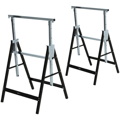Sawhorse, Workbench, Height Adjustable, Foldable, Metal, Black, 68 x 56 x 80-130 cm, Load Capacity 200kg