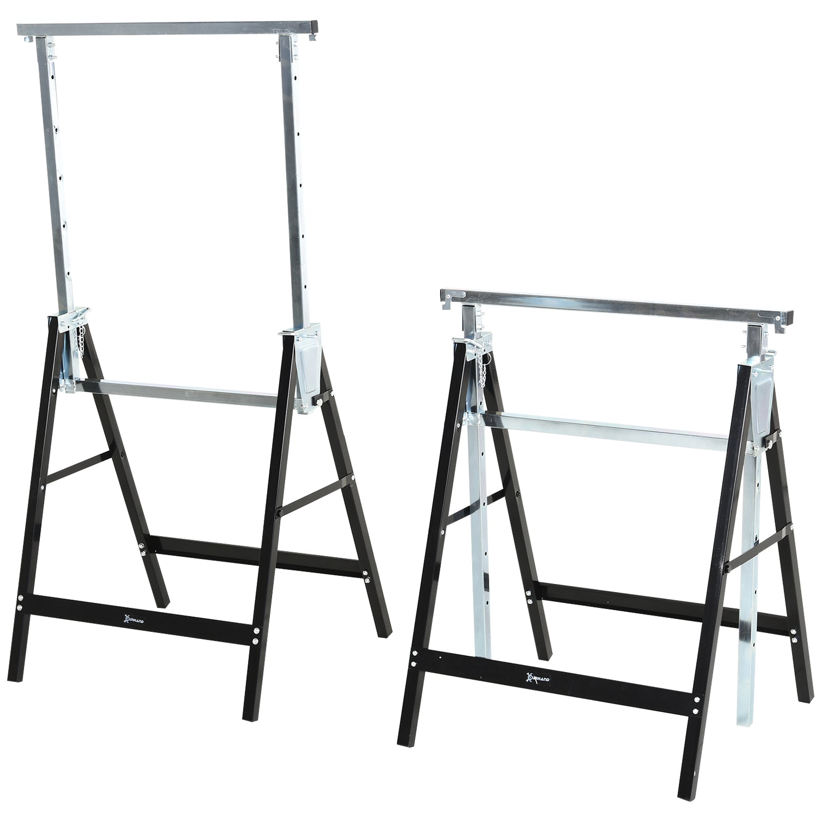 Sawhorse, Workbench, Height Adjustable, Foldable, Metal, Black, 68 x 56 x 80-130 cm, Load Capacity 200kg