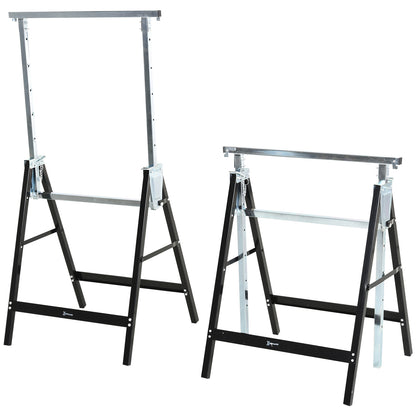 Sawhorse, Workbench, Height Adjustable, Foldable, Metal, Black, 68 x 56 x 80-130 cm, Load Capacity 200kg