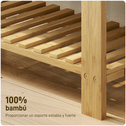 Bamboo Shoe Bench Shoe Rack with Padded Seat 2 Shelves for 6 Pairs of Shoes for Entryway Bedroom 60x29x49 cm Natural and Gray