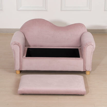 Children's Sofa Children's Couch with Storage Space, Play Sofa for Children, Two-Seater for Children 3-5 Years, 2-Seater Children's Furniture made of Dutch Fleece, Pink, 84 x 41.5 x 48.5 cm