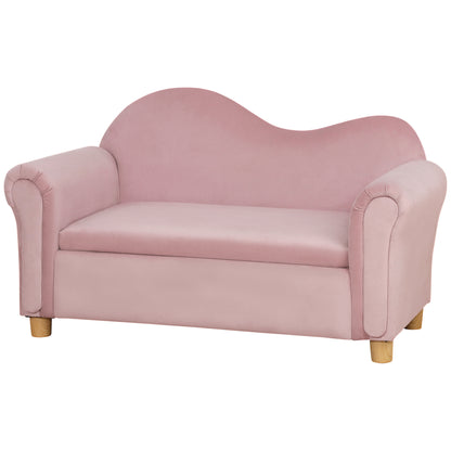 Children's Sofa Children's Couch with Storage Space, Play Sofa for Children, Two-Seater for Children 3-5 Years, 2-Seater Children's Furniture made of Dutch Fleece, Pink, 84 x 41.5 x 48.5 cm