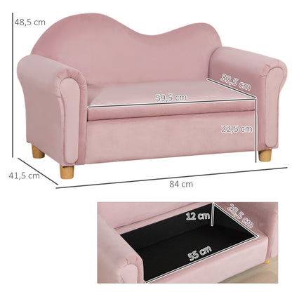 Children's Sofa Children's Couch with Storage Space, Play Sofa for Children, Two-Seater for Children 3-5 Years, 2-Seater Children's Furniture made of Dutch Fleece, Pink, 84 x 41.5 x 48.5 cm