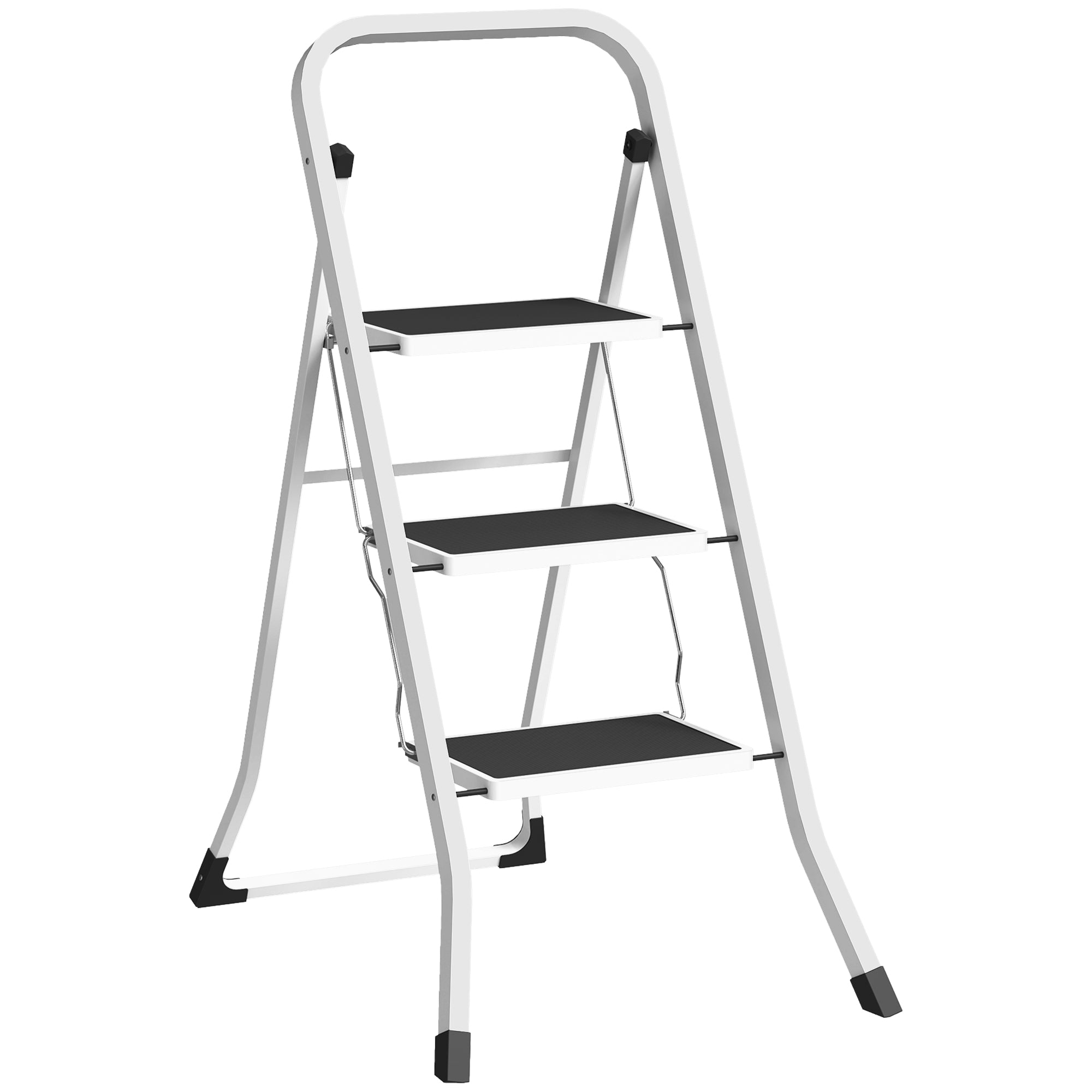 3-Step Folding Ladder Scissor Ladder Load up to 150 kg with Non-Slip Pedal Easy to Store and Transport for Home Kitchen Office White
