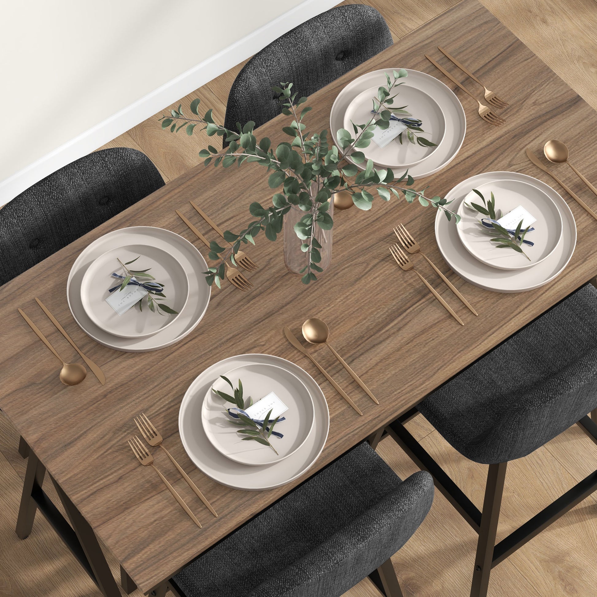 Bar Table with Bar Stool Set, 5-Piece Dining Group, Kitchen Table, Bistro Table with 4 Chairs, Bar Table Set for Kitchen, Living Room, Steel, Dark Gray, 120 x 60 x 91 cm
