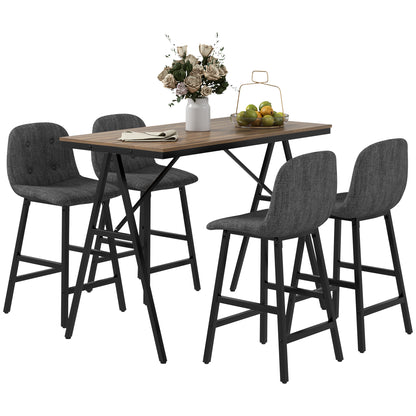 Bar Table with Bar Stool Set, 5-Piece Dining Group, Kitchen Table, Bistro Table with 4 Chairs, Bar Table Set for Kitchen, Living Room, Steel, Dark Gray, 120 x 60 x 91 cm