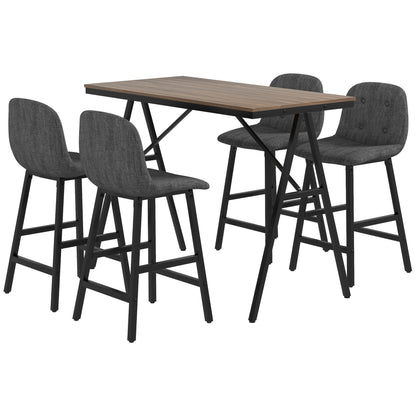 Bar Table with Bar Stool Set, 5-Piece Dining Group, Kitchen Table, Bistro Table with 4 Chairs, Bar Table Set for Kitchen, Living Room, Steel, Dark Gray, 120 x 60 x 91 cm